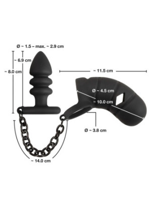 Cock cage with butt plug